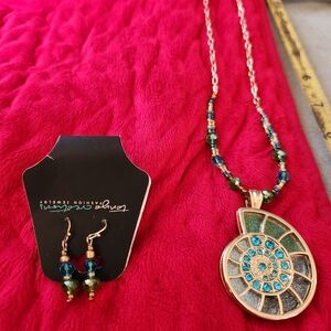 Blue and Green Nautilus Necklace and Earring Set